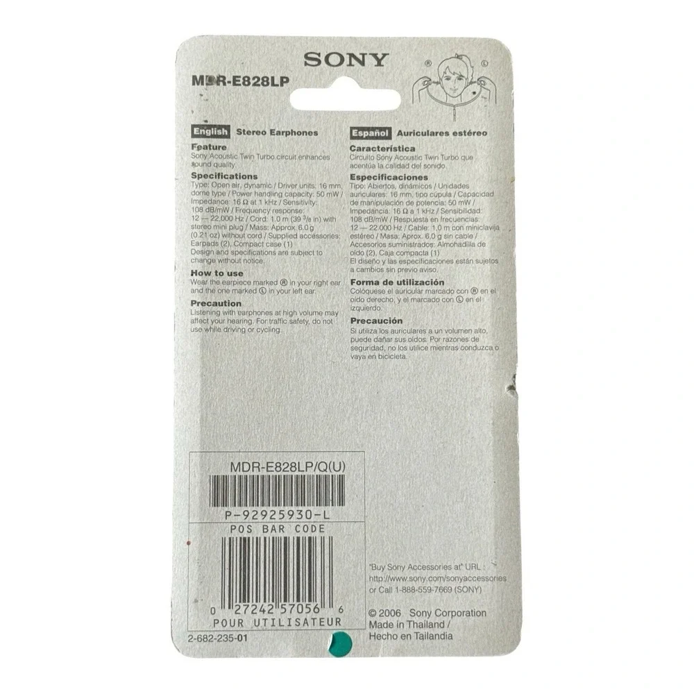 Sony MDR-E828LP Walkman Stereo Earphones Winding Case NOS Sealed 2006
